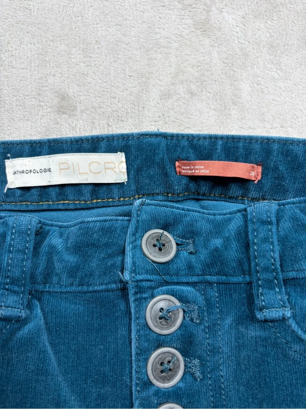 Anthropologie Pilcro Teal Blue High Rise Skinny Cropped Corduroy Retro Pants 26